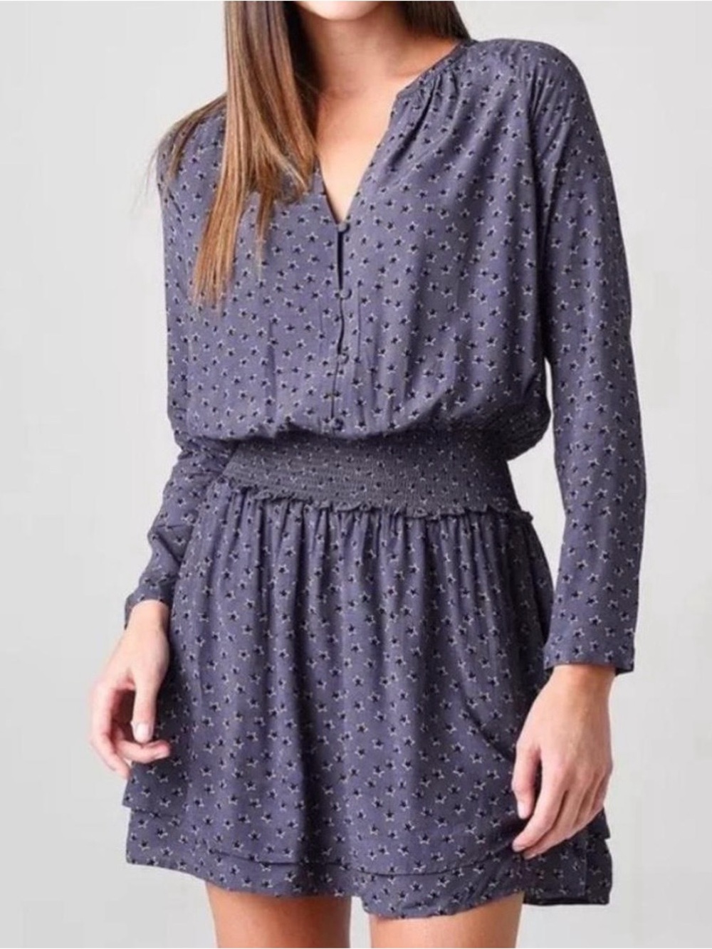 Rails Jasmine Midnight Stars Mini Dress Button Front Ruffle Smocked Waist Large
